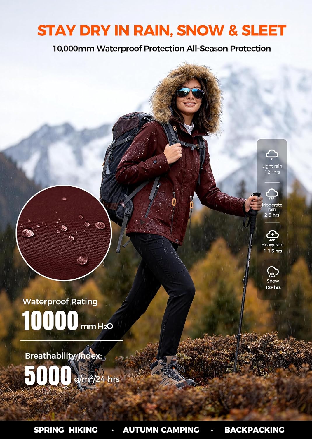 Waterproof Ski Jacket Fleece Lined Snow Jackets Winter Coat image 3