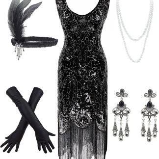 Vintage 1920s Sequin Beaded Tassels Hem Flapper Dress image 1