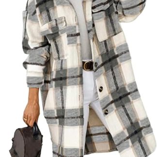 Long Flannel Plaid Jacket Shacket Cozy Lapel Button Down image 1